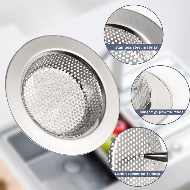 Stainless Steel Sink Filter Mesh Shower Floor Drain Hair Catcher Stopper Food Slag Drainer for Kitchen Bathroom Accessories