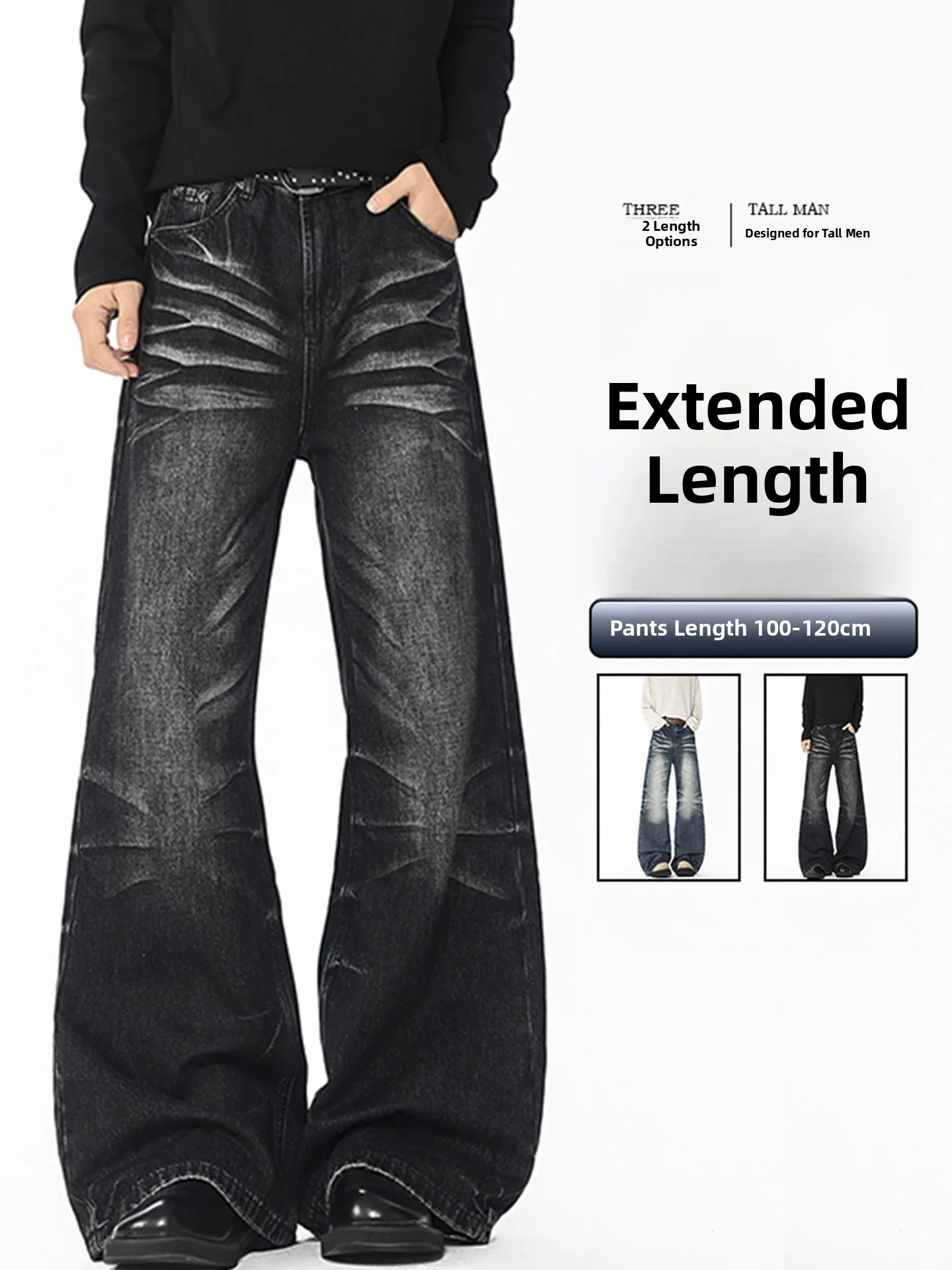 

Cleanfit American High Street Loose Straight Leg Men's Jeans Vintage Knife Bootcut Denim Pants mid Waist Zipper Closure