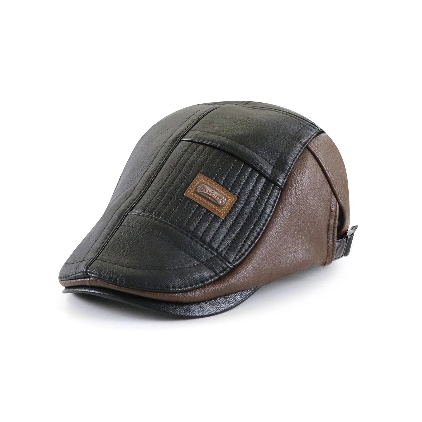 Retro PU Leather Beret Hat for Men Flat Peaked Cap For Mid Elderly Age Man Plaid Grain Forward Cap Autumn Winter Duckbill Visor