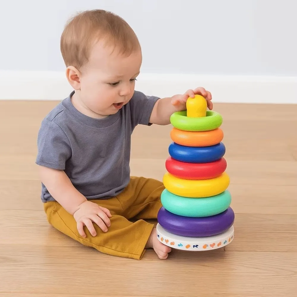 ABS Learning Stacking Ring Sensory Learning Round Corner Rainbow Stacking Early Education Stackable Color Cognitive