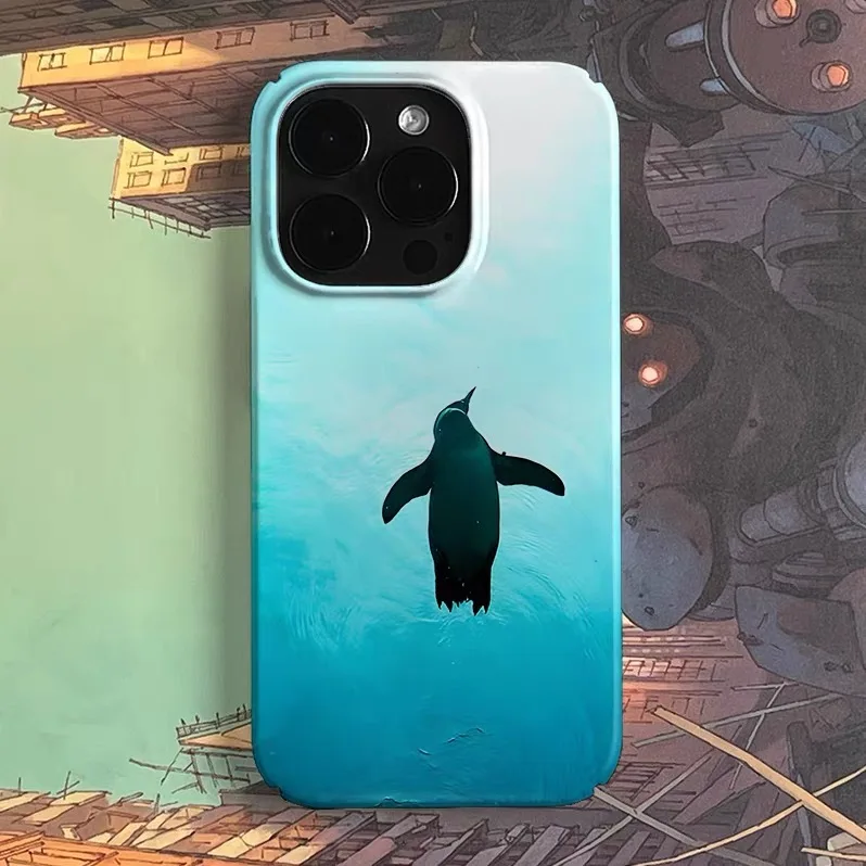 

Ins Blue Swimming Penguin Phone Case for IPHONE 17 Air 16E 15 PROMAX 14 Plus 13 12 MINI 11 PRO 16Plus XR XS Acrylic Phone Cover