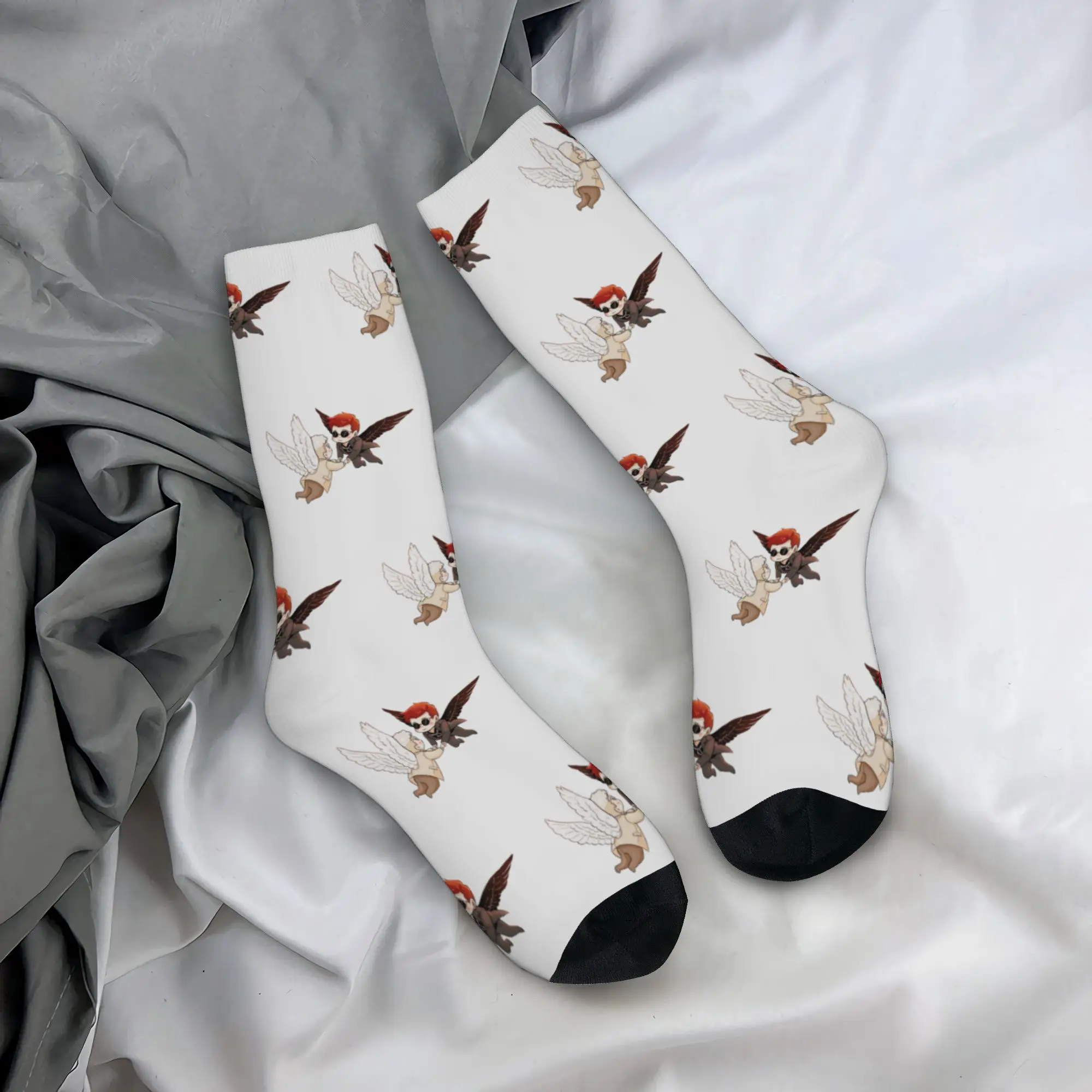 

Winter Warm Colorful Men's Women's Good Omens Socks Chibis Holding Hands Non-slip Middle Tube Socks