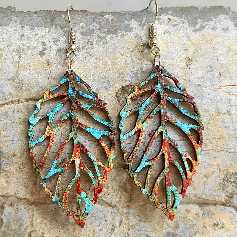 Fantastic Art Hollowed-out Leaf Earrings Retro Colored Bohemian Leaf Root Wood Earrings For Women Jewelry Accessories Wholesale