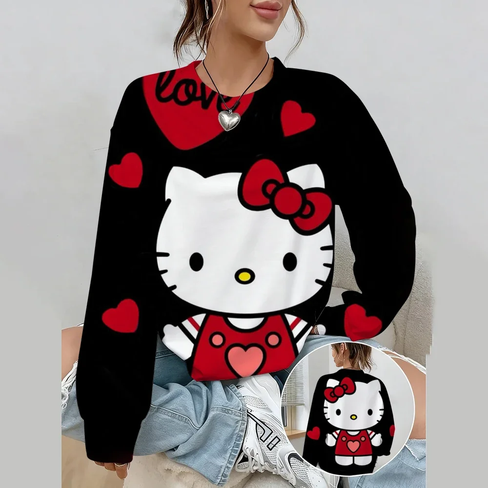 Spring And Autumn New Comfortable Loose Hoodie Hello Kitty print Top Women's Round neck Sweatshirt Fashion Clothing Hoodie