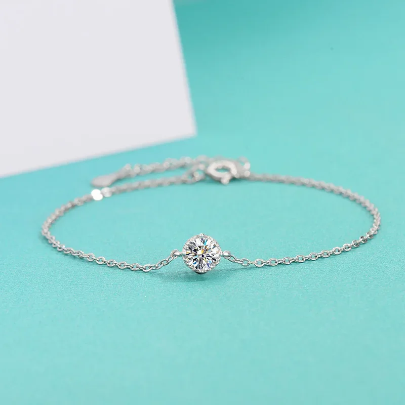 

Simple 1CT Round Real Moissanite Bracelets for Women 925 Sterling Sliver Luxury Diamond Bracelet Jewelry Gifts Pass Diamond