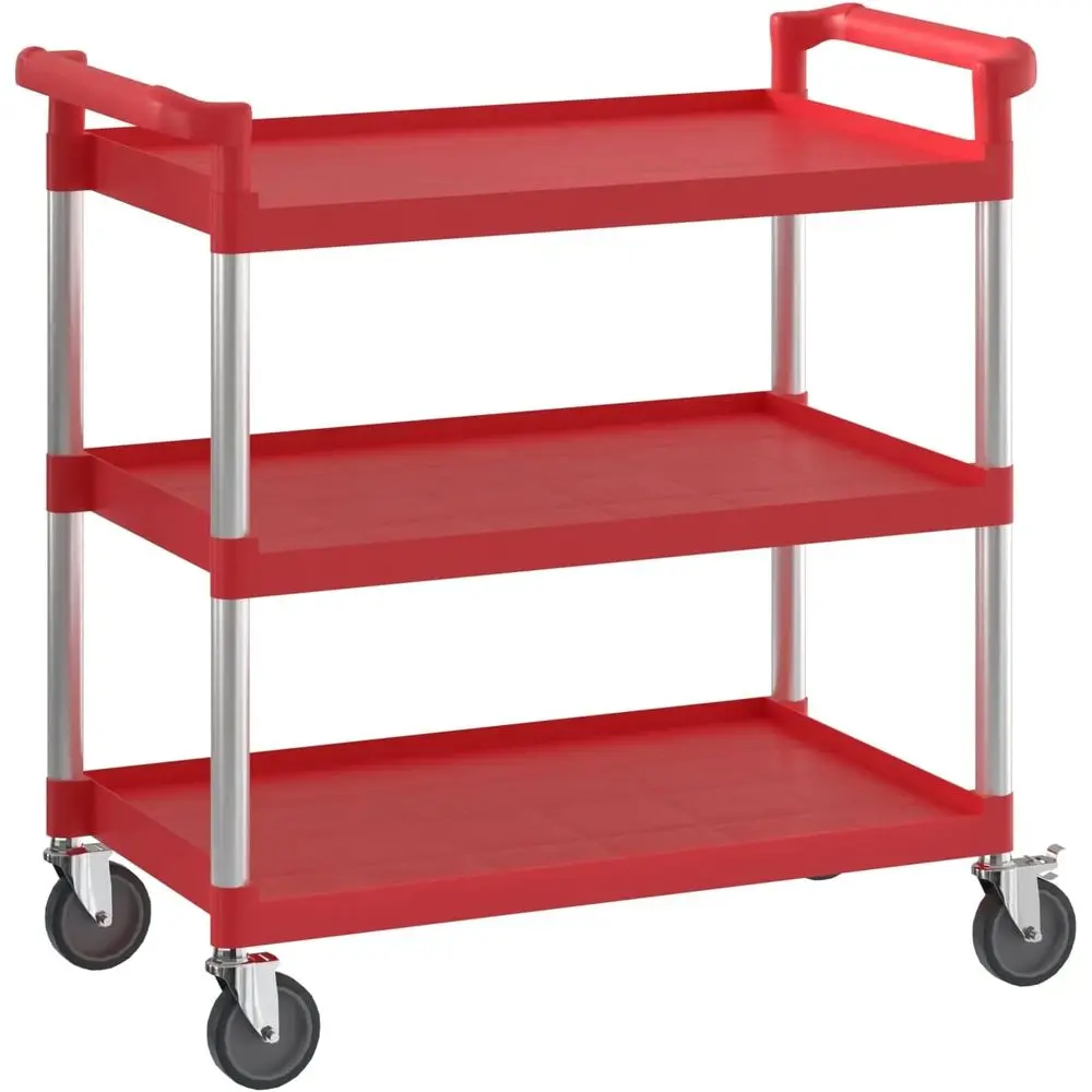 

Red Utility/Bussing Cart with Three Shelves - 42" x 20"
