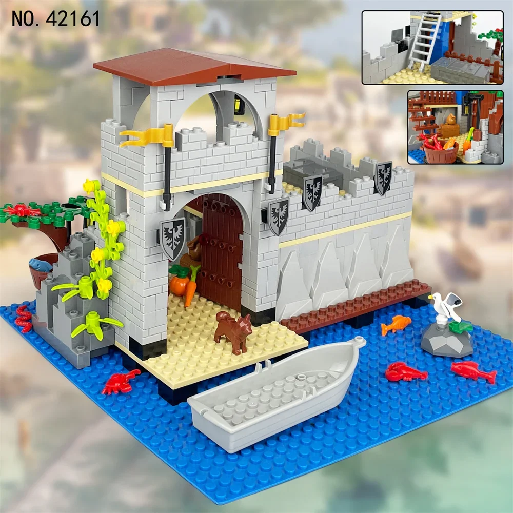 Fantastische Kreativität Mittelalterliche Wasserschloss Militär Bunker Wandmodell MOC DIY ​ Bausteine Ziegel Aufklärungsspielzeug für Kinder