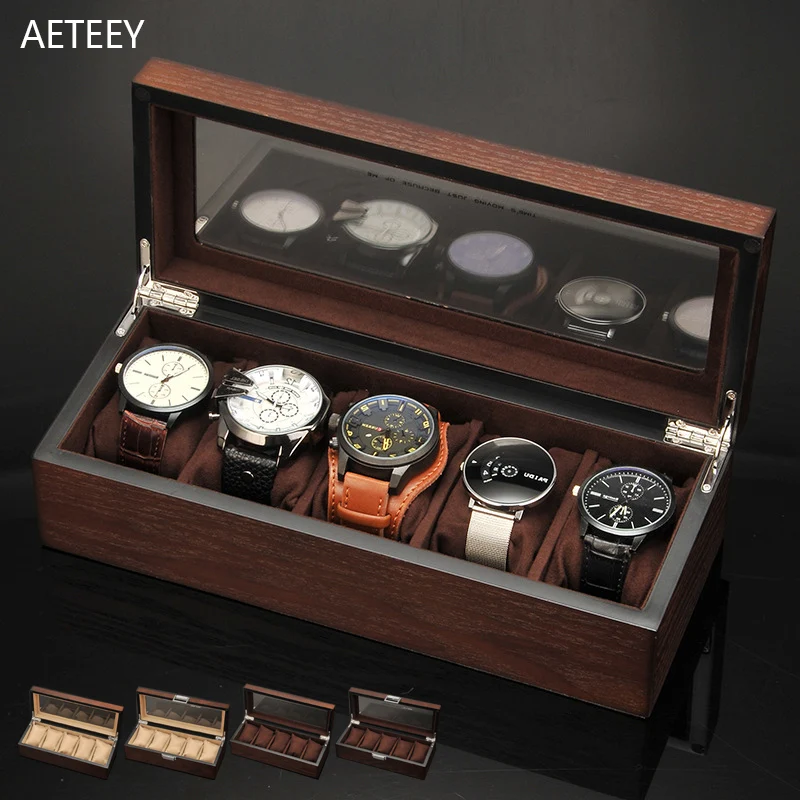 

Mechanical Punk Antique Wood 5 Slots Watch Box Storage Case Collection Display of Organization Table Cassette Sunroof LuxuryCus