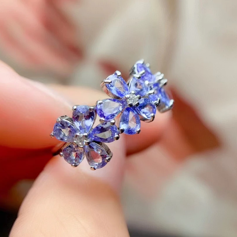 

Luxury 925 Silver Tanznaite Ring 15 Pieces 3mm*4mm Total 1.5ct Natural Tanzanite Silver Ring with 18K Gold Plating