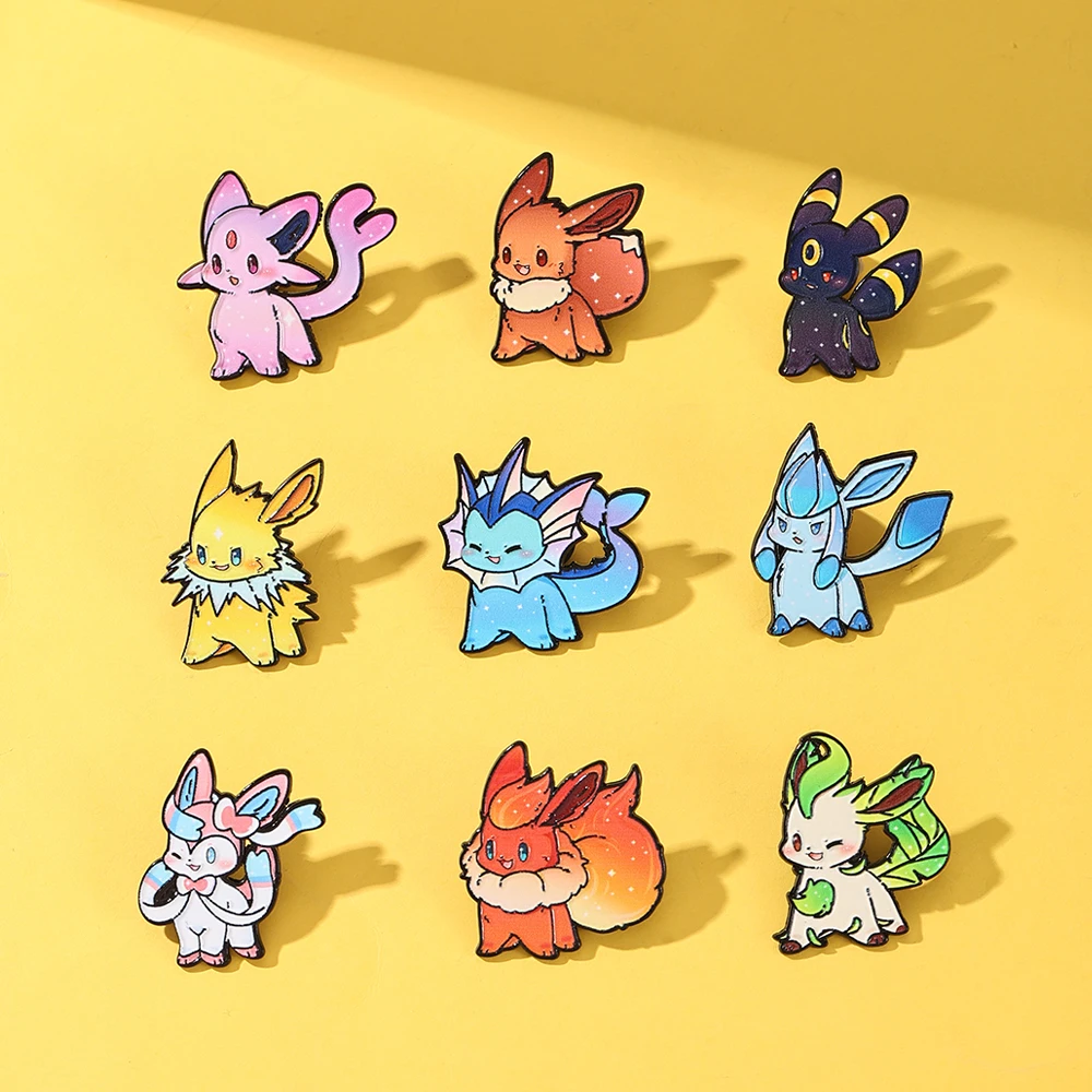 9Pcs Eeveelutions Enamel Pins Set Cute Pokemon Eevee Brooches for Backpacks And Bags Lapel Badges Jewelry Gift for Fans view 6