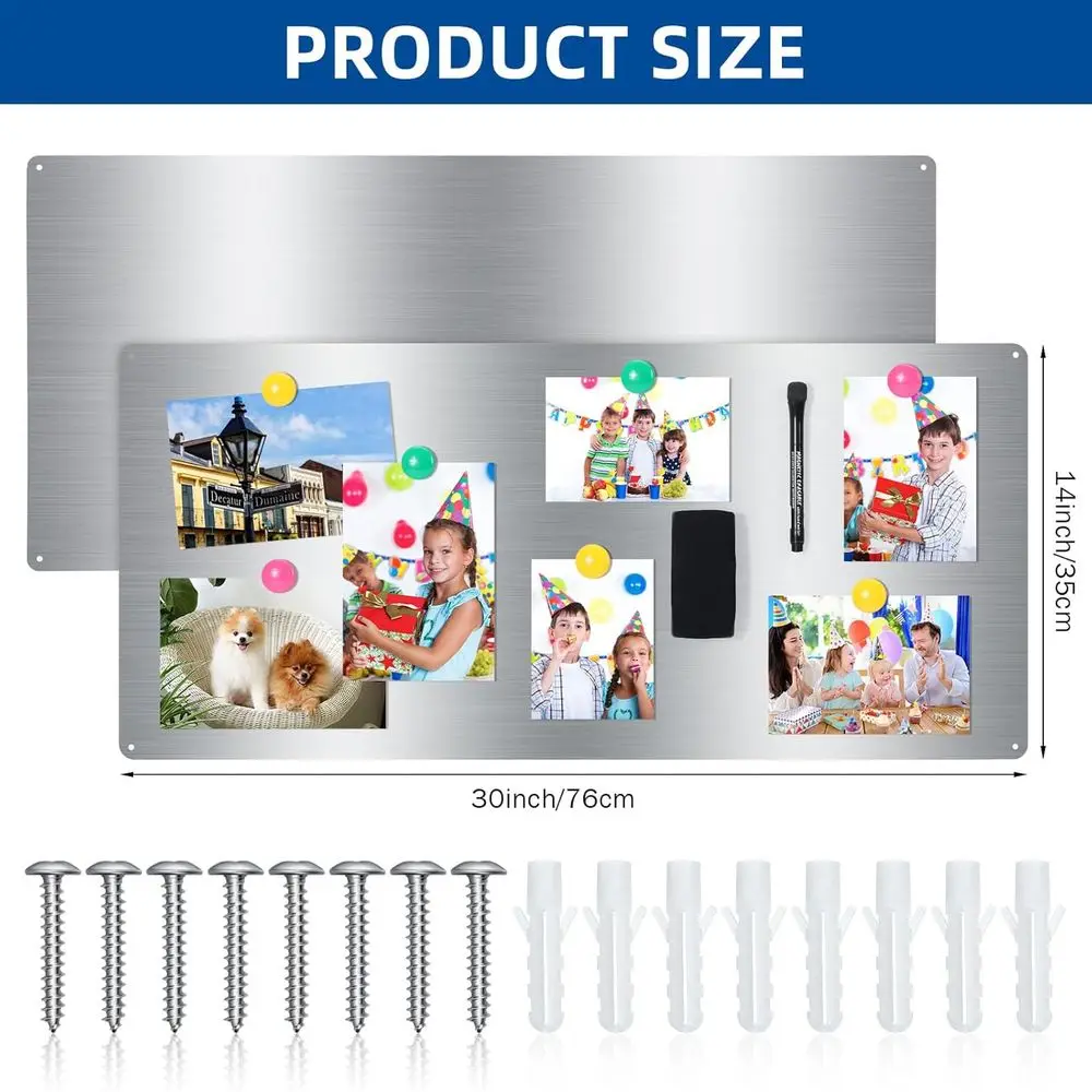 لوح مسح جاف مغناطيسي من الفولاذ المقاوم للصدأ، 30 × 14 بوصة، سهل التركيب للمنزل والمكتب وعرض الثلاجة