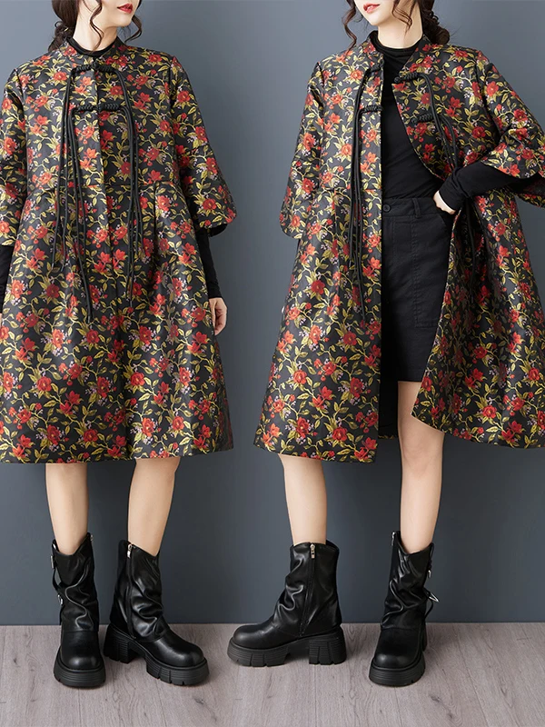Elegant Embroidered Oversized Jacket Chinese Style Mid-Length Women's Fashion Outerwear High-End Three-Dimensional Stitching