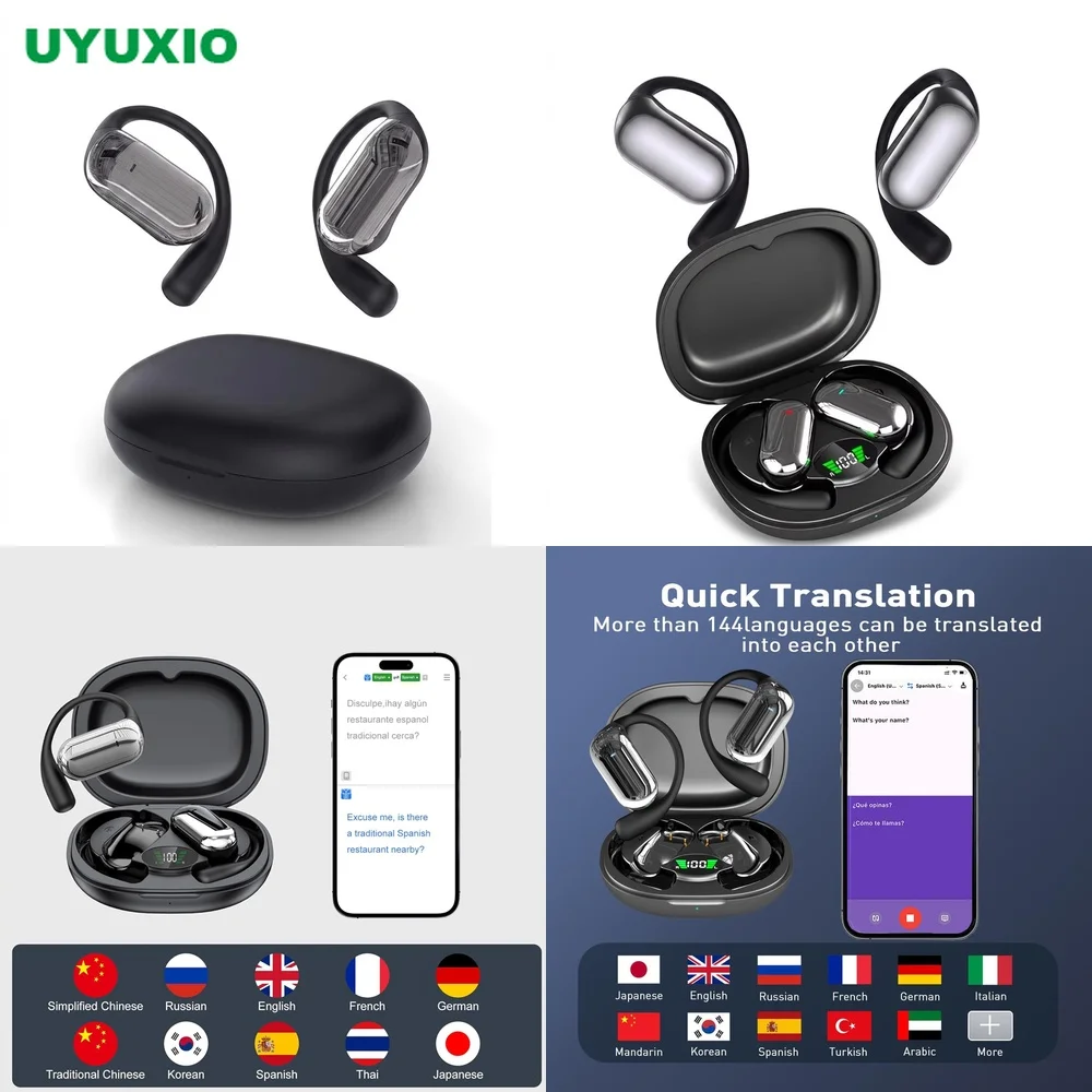 2026 AI Translation Earbuds 144 Languages Wireless Earphone No Subscription Open-Ear 4 Modes OWS Real-Time Translation BT 5.4