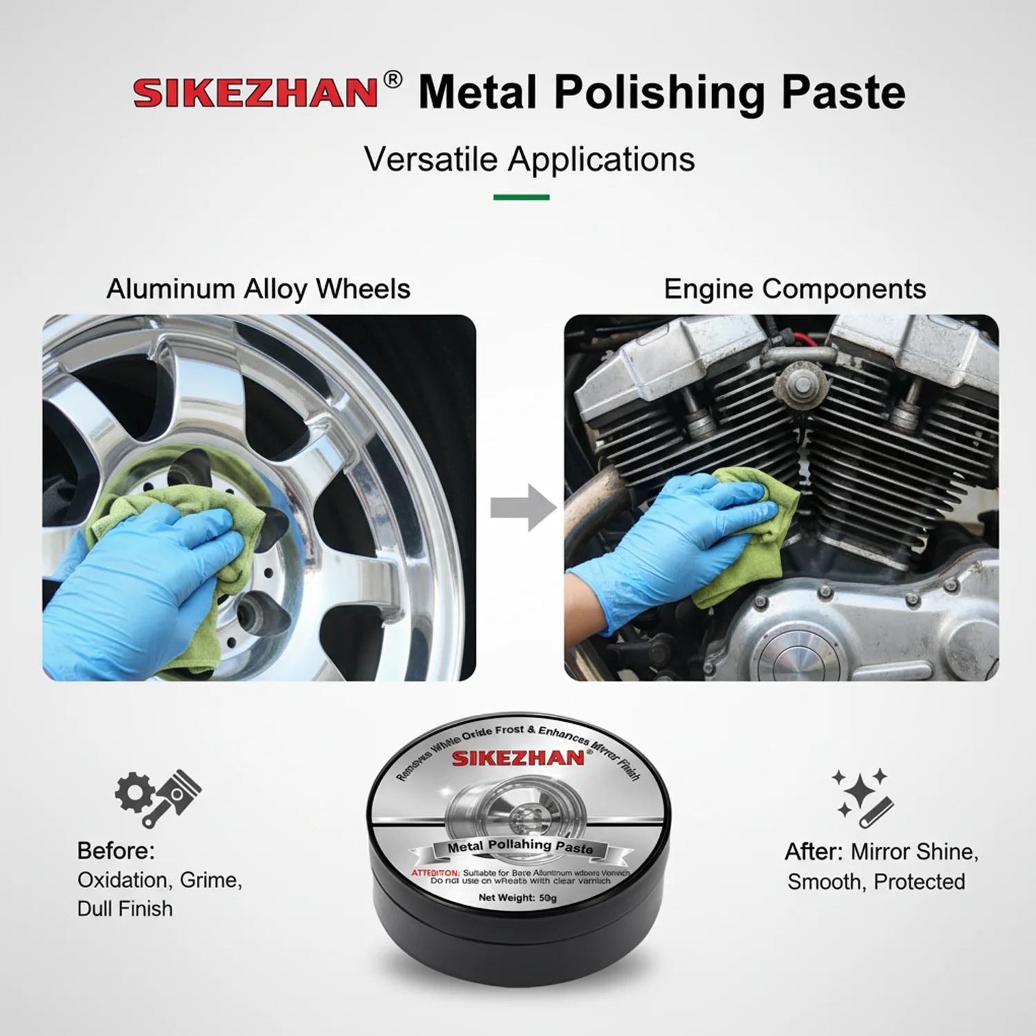 Metal Polishing Compound Aluminum Alloy Wheels Rims Engine Block Case Heavy Duty Polish Paste Oxidation Rust Remover Restorer