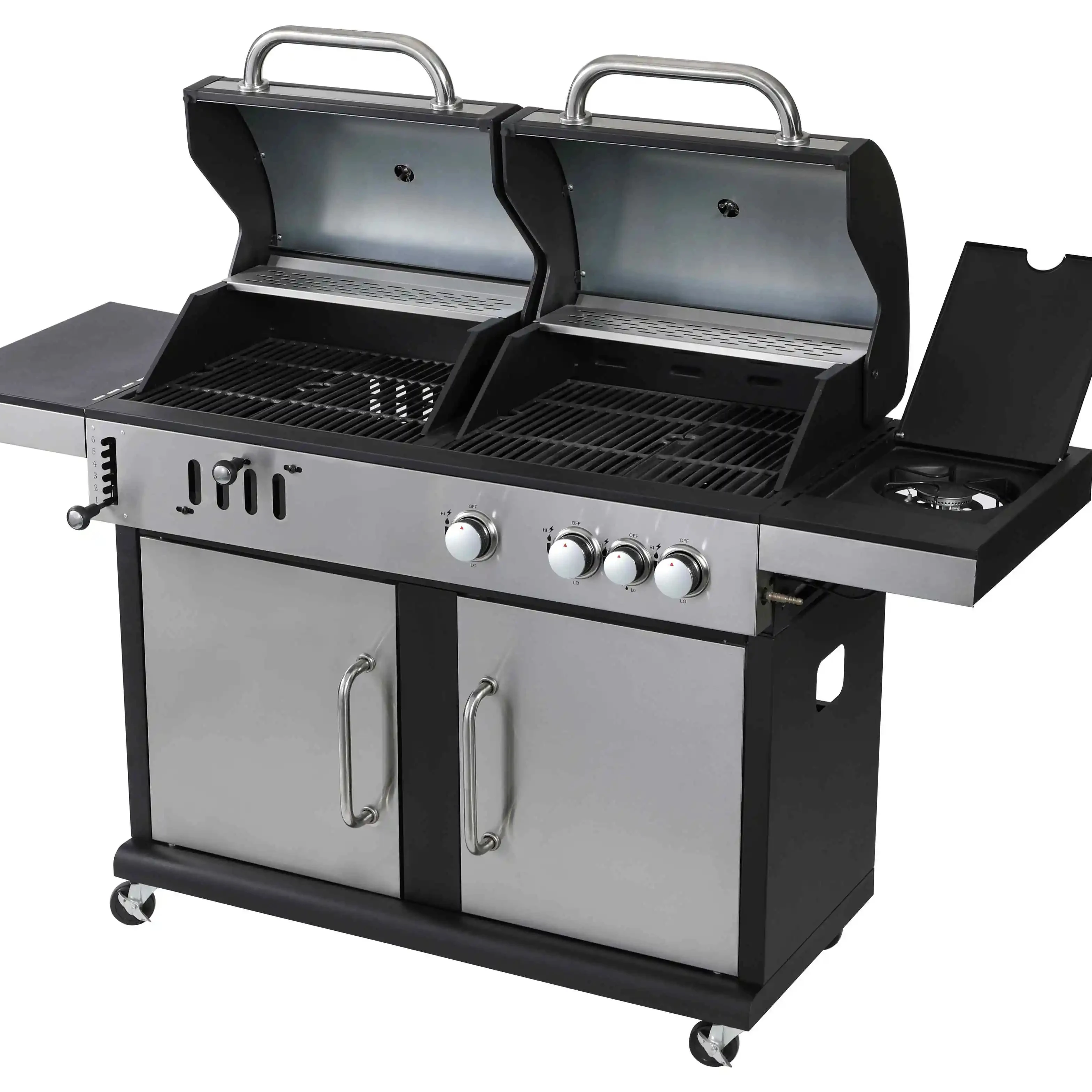 

Family Gathering 3+1 burner Gas Grill+charcoal Bbq Grill with Side burner
