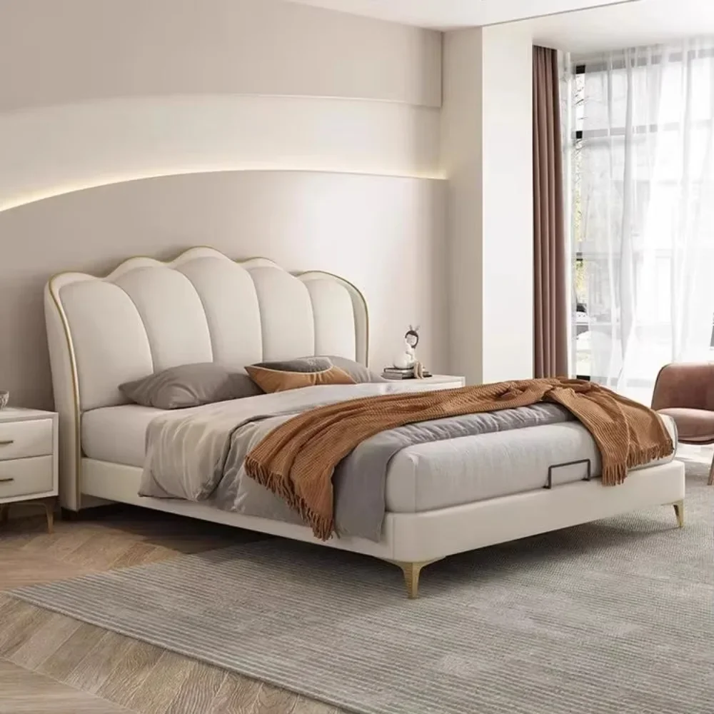 For Daily Home Use French Cream Style Solid Wood Bed Frame Luxury Modern Extra Large Double Bed And Large Storage Compartment