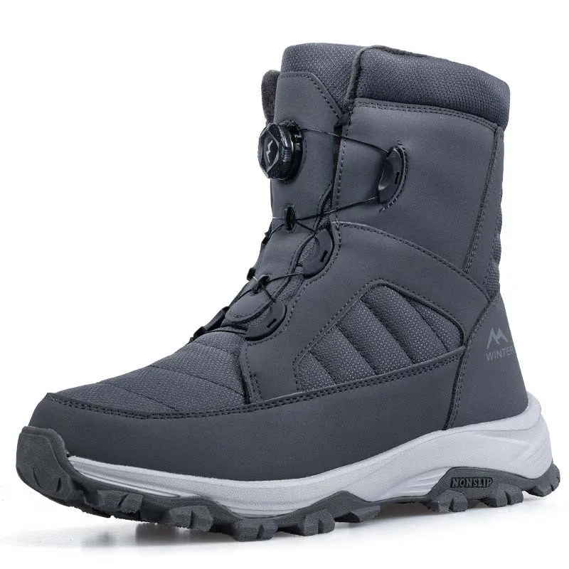Mens Snow Boots Thickened Velvet Winter Boots Rotating Buckle Design Mid-calf Boots Plush Warm Cotton Shoes for Men Botas Hombre