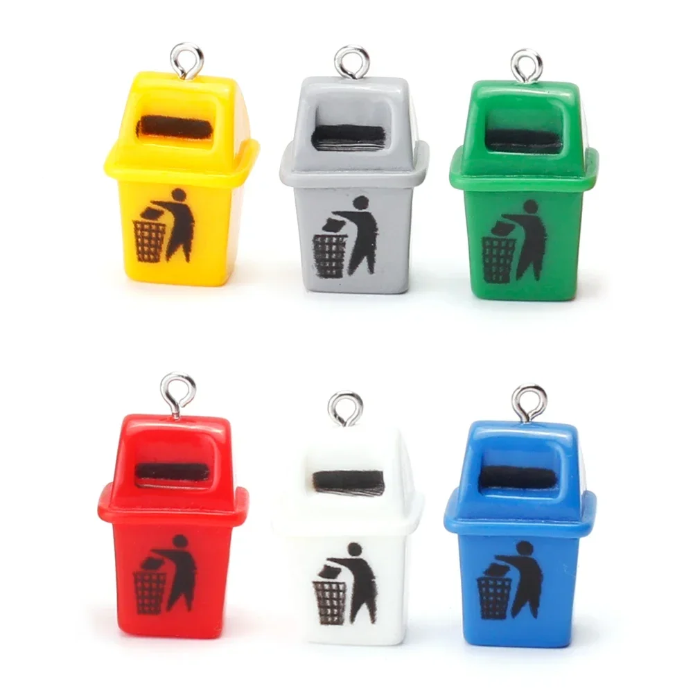 10pcs/lot Funny Dustbin Resin Charms Funny Trash Can Pendant for Keychain Phone Decoration Necklace Diy Jewelry Making Supplies