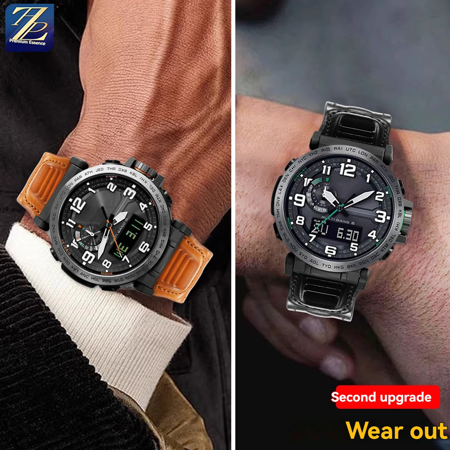 Vintage Genuine Leather Watch Strap 22mm 24mm, Compatible with Diesel, Breitling, Casio PRG-600 PRG-650 Outdoor Sports Watch view 6