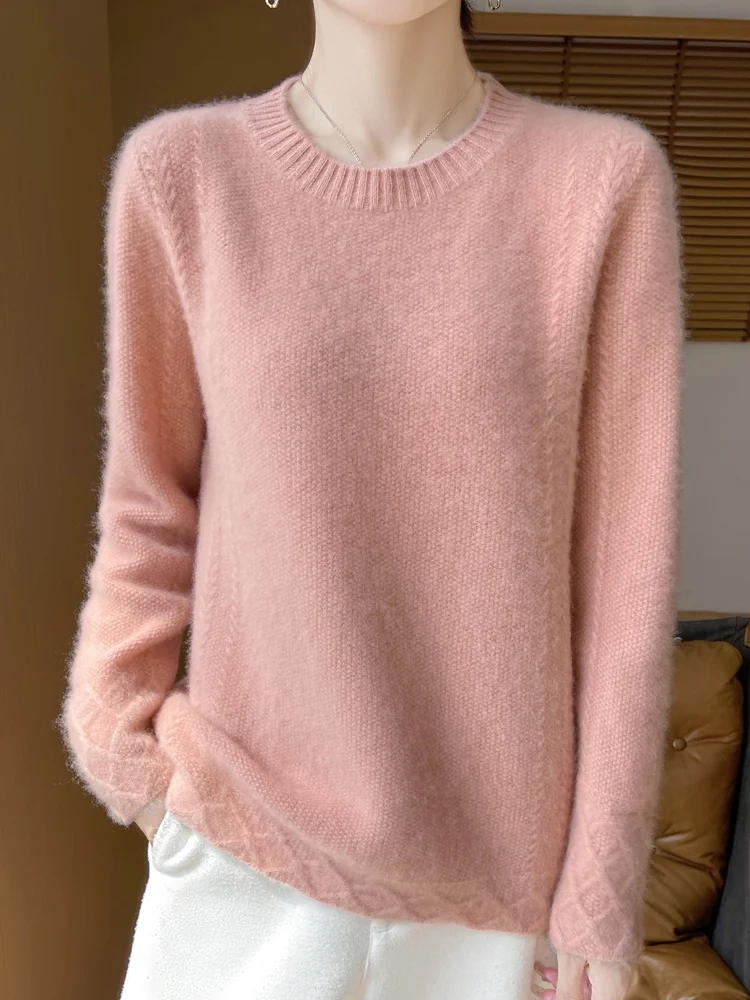 

Autumn Winter O-Neck Solid Color Osmanthus Needle Thickening Keep Warm Pullover 100% Merino Wool Knitwear Women's Sweater Tops