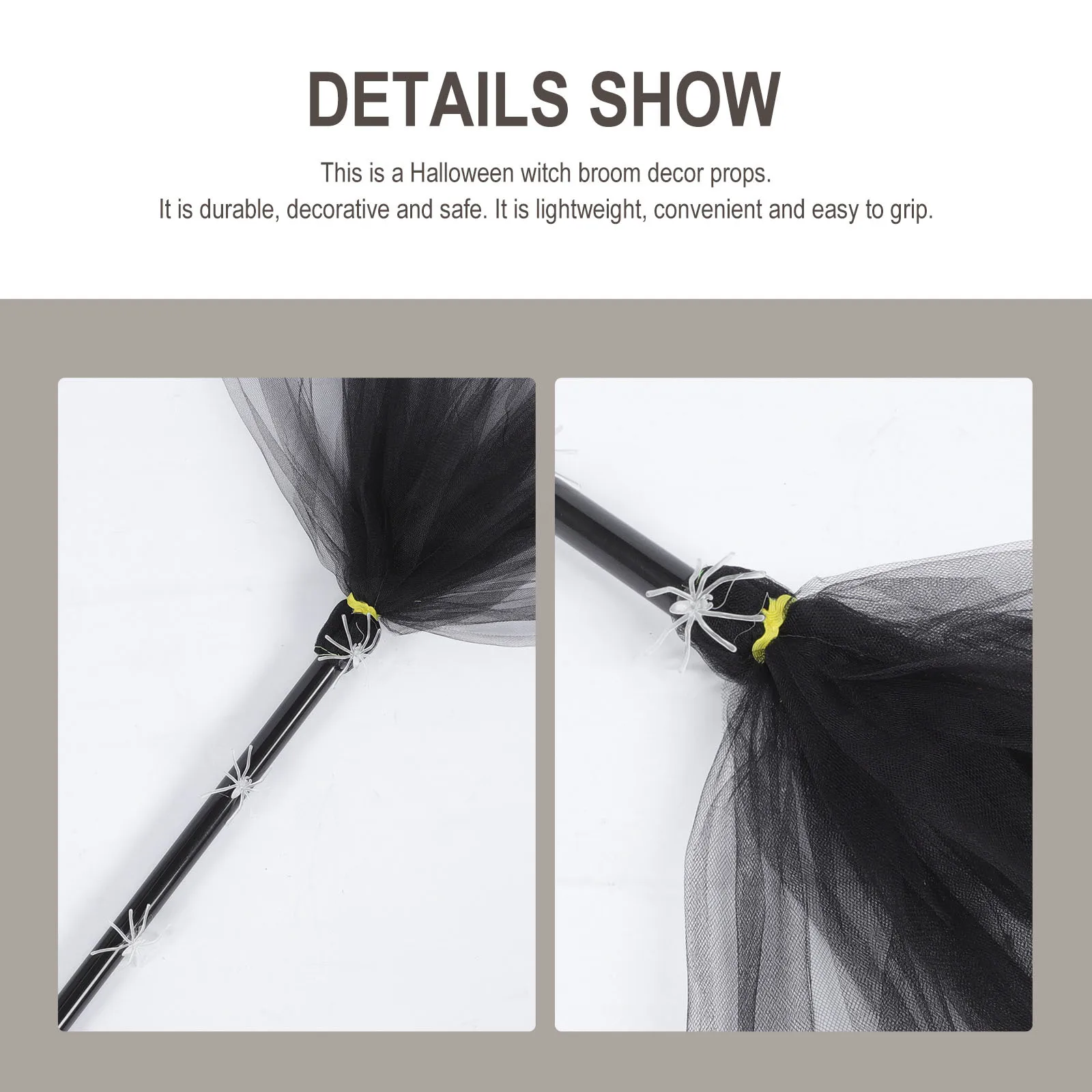 

1pc Glow In The Dark Spider Net Tulle Broom Halloween Party Decor Witch Broom Props Masquerade Festival Decoration Role Play