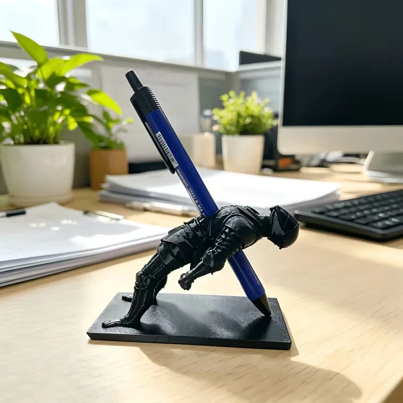 3D Print Medieval Knight Pen Stand Black Funny Desktop Stationery Holder Office Table Decor Creative Decorative Desk Ornament