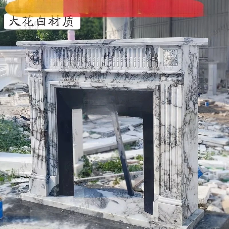 Large white stone fireplace living room decorative cabinet marble fireplace custom