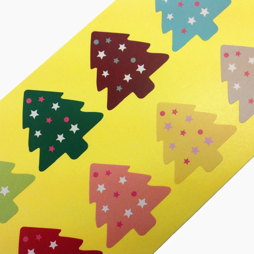100pcs Vintage Colourful Christmas Tree Design Sealing Sticker Students DIY Baking Decoration Label Multifunction Cute Stickers