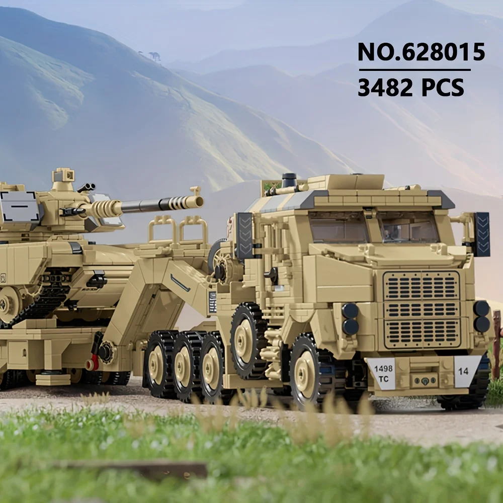 

Military 3482Pcs M1070 Armored Car Tank Transport Vehicle Model Building Blocks Technical WW2 Army Trailer Bricks Toys Kids Gift