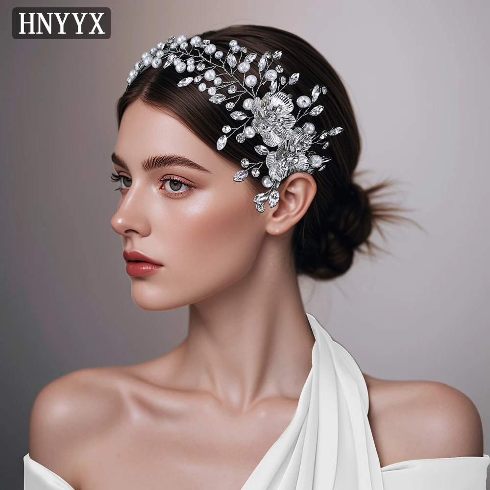 

HNYYX Alloy Flower Hair Accessories Wedding Headband Elegant Pearl Bridal Headpieces Women Headwear Bridal Hair Jewelry A265