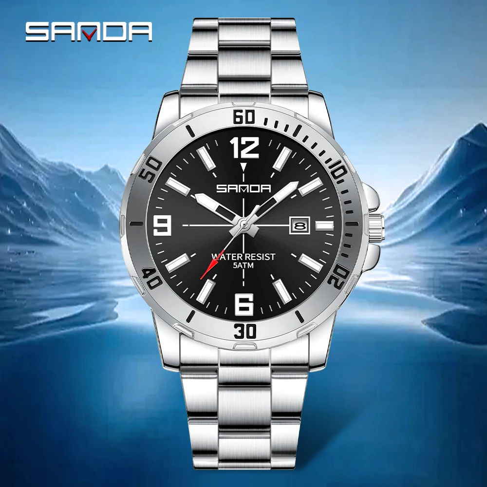 

Модные деловые мужские кварцевые часы SADNA 3265, большой циферблат, водонепроницаемый календарь, ночник, новые мужские кварцевые часы