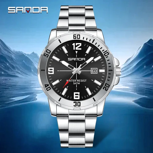 Moda SADNA 3265 reloj de cuarzo para hombres de negocios Esfera Grande calendario impermeable luz nocturna nuevo reloj de cuarzo para hombres