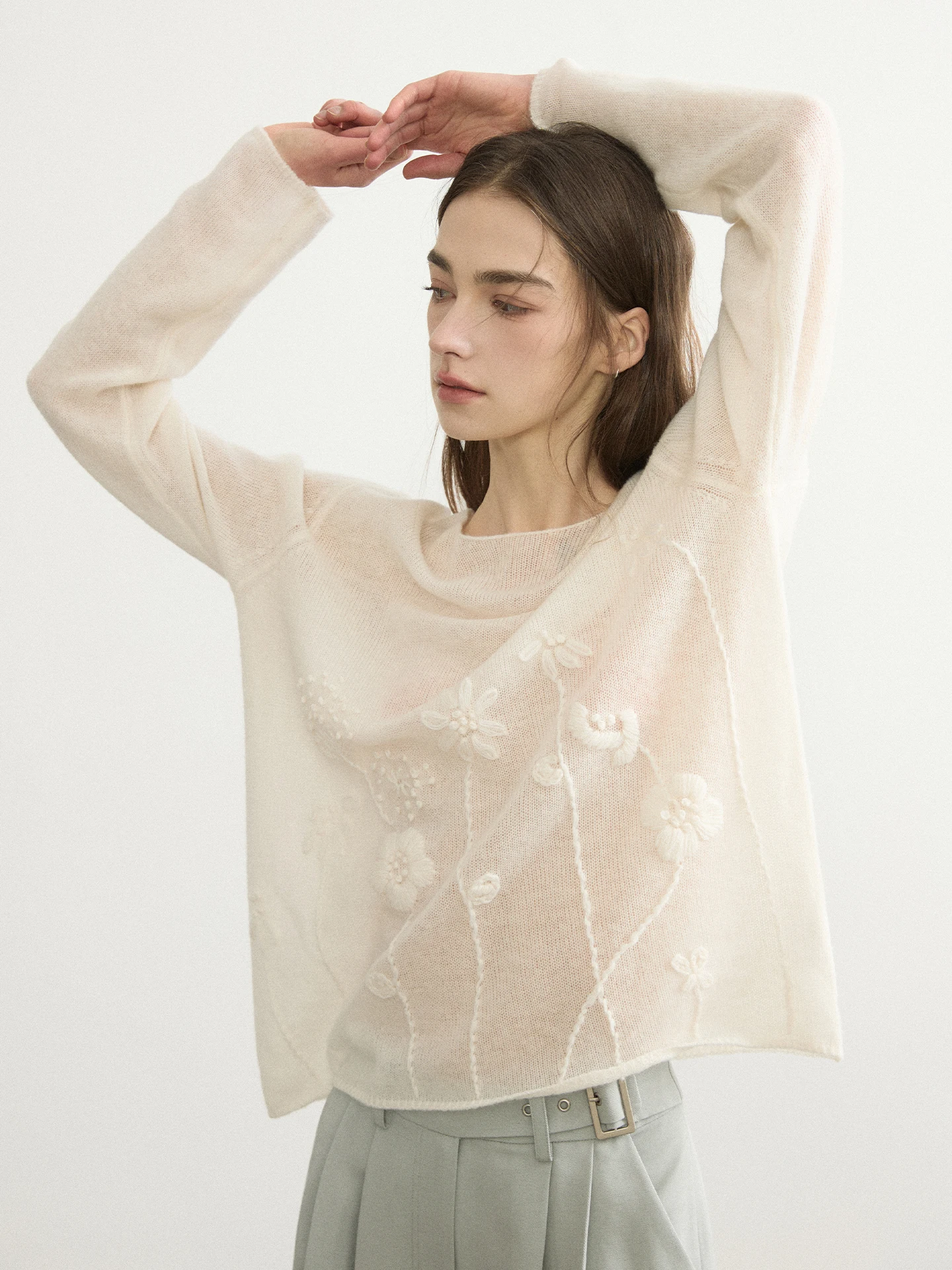 

Вязаный женский топ Reatic French Sle свободного кроя с вышивкой на плече, на одно плечо, с защитой от ультрафиолета, с цветочным узором