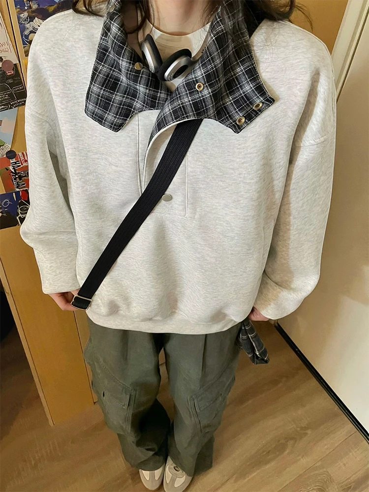 

Men's Plaid Hoodie Spring Design Turn-down Collar Jaet ey White American Sle Henry Collar Long Sve Casual Outerwear