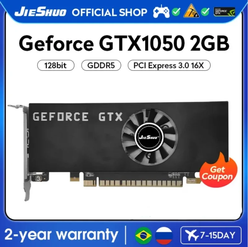 JIESHUO NVIDIA Geforce GTX 1050 2GB video graphics card 14nm GDDR5 128bit gpu gtx1050 pc video card for gaming office 1050gtx