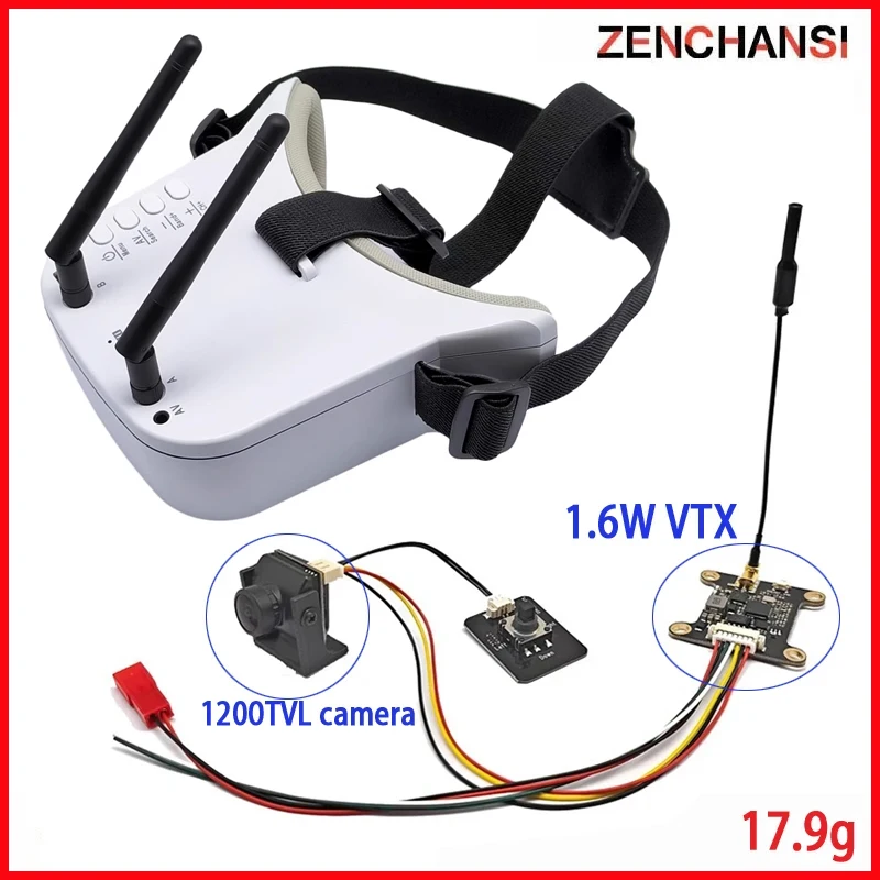 

Новые очки FPV 3-дюймовая видеогарнитура HD 48CH очки и 5,8G 48CH VTX 1,6 W Мощный микрофон пусковая установка + CMOS 1500tvl FPV камера