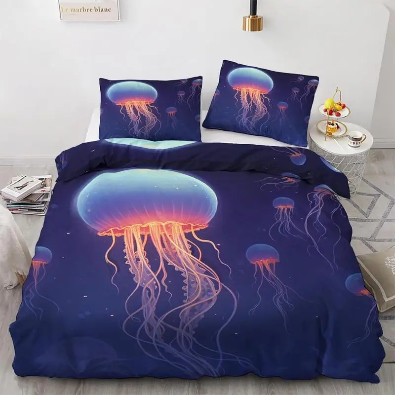 

Colorful Jellyfish Decor Duvet Cover Set Twin Ocean Bedding Sets Underwater Animal Comforter Cover For Kids Teens Adults 3 Pcs