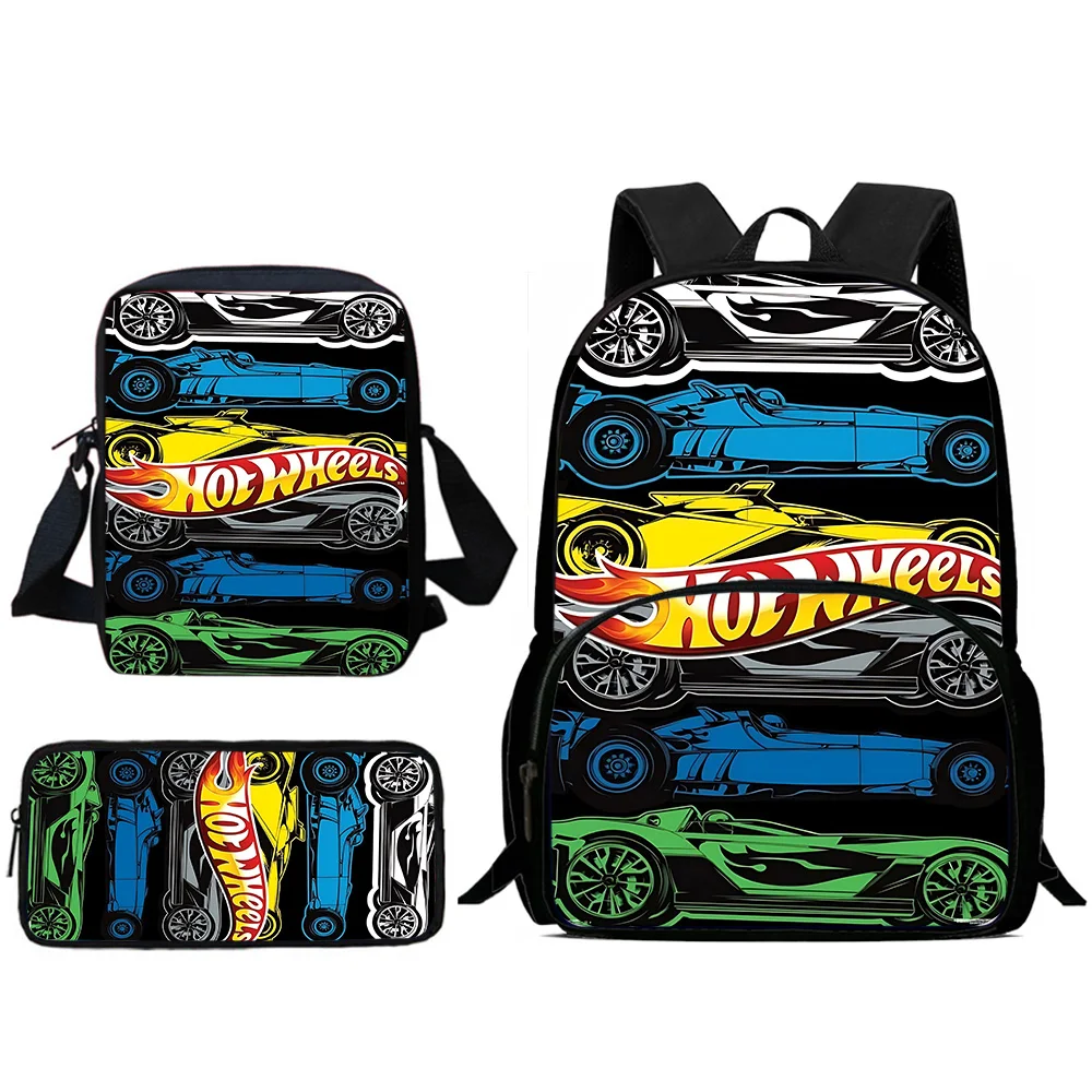 Kinderrucksäcke Umhängetasche Cartoon Hot Wheels Cars Federmäppchen Schüler Große Kapazität Schultaschen für Jungen Mädchen Bestes GeschenkInter