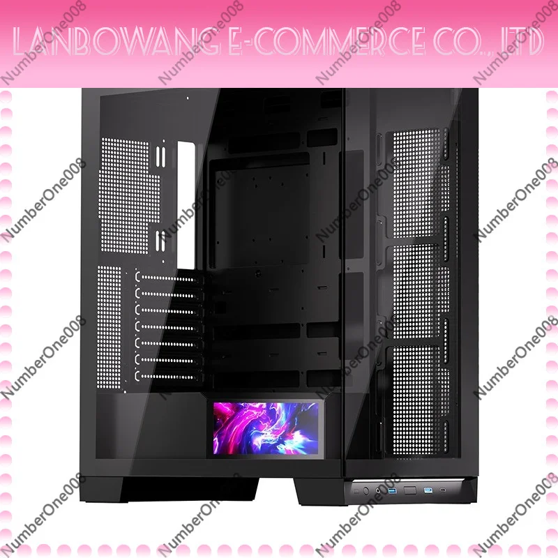 ATX Gaming PC Case Panoramic Tempered Glass Fish Tank Style with 5.5 Inch Screen Display for Watercooling E-Sports