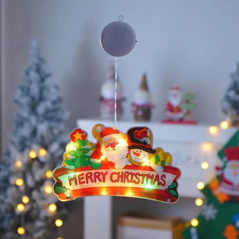 أضواء زينة عيد الميلاد، مصباح نافذة عيد الميلاد LED مع كوب شفط، مصباح نافذة معلق يعمل بالبطارية مع كوب شفط