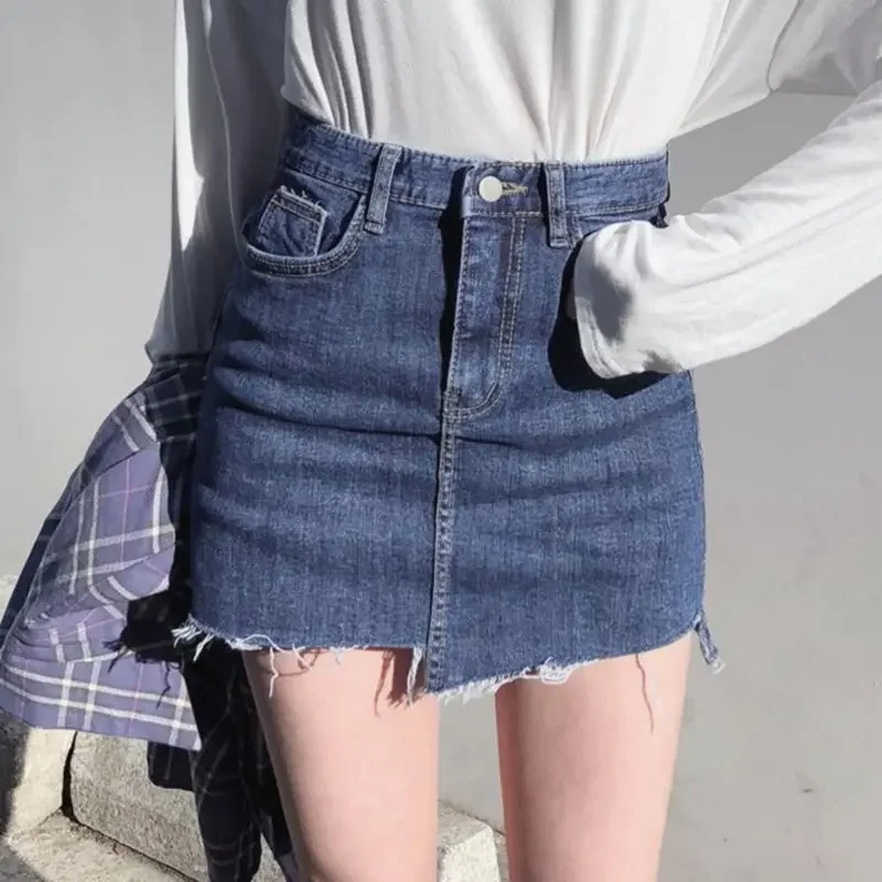 Short Mini with Pocket Blue Woman Denim Skirt High Waist Midi Zipper Jeans Skirts for Women Modest Stylish 2024 Trend Casual V