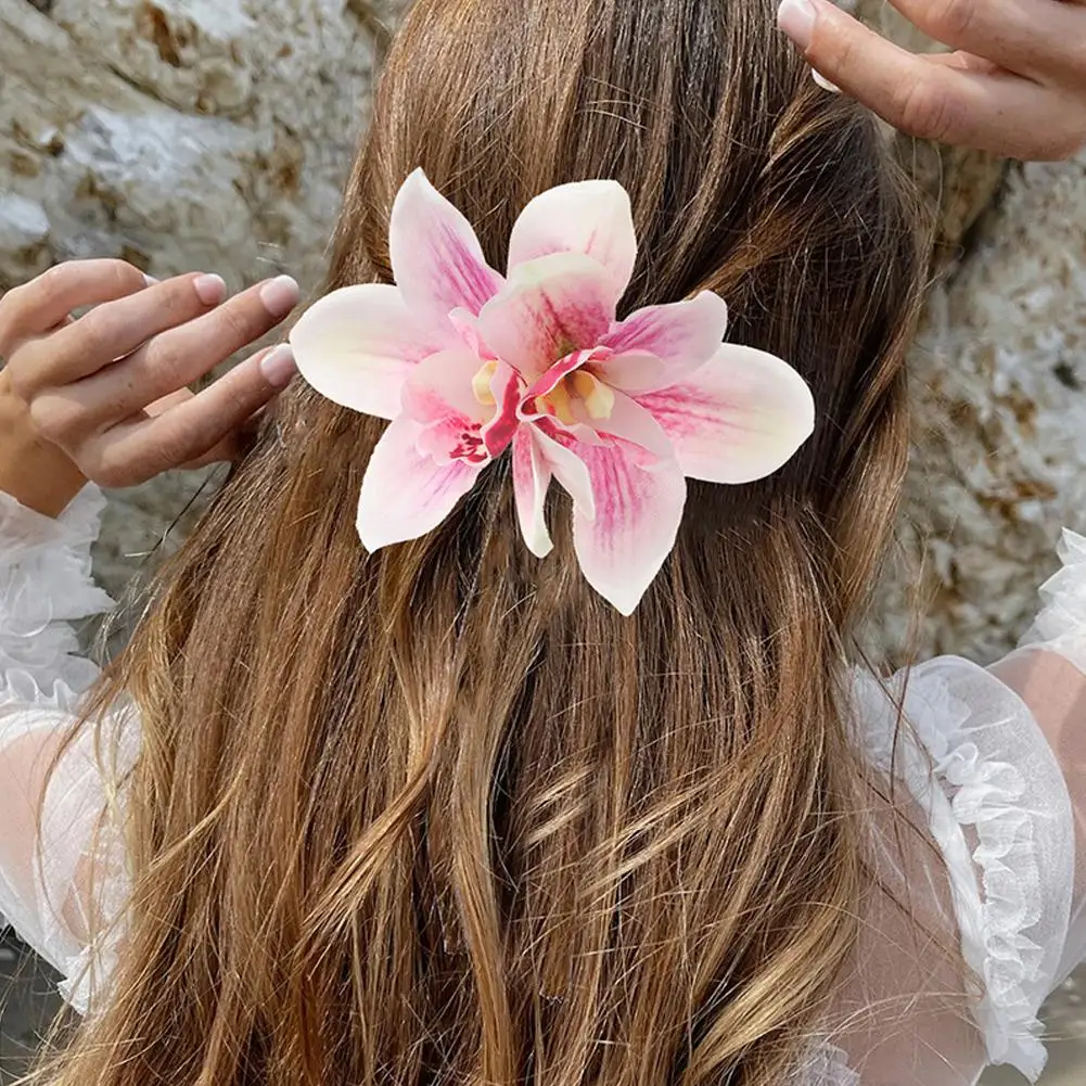 Bohemian simulado orquídea clipe de cabelo, Side Bangs, clipe de cabelo quebrado, Headwear nupcial casamento, moda da menina, novo