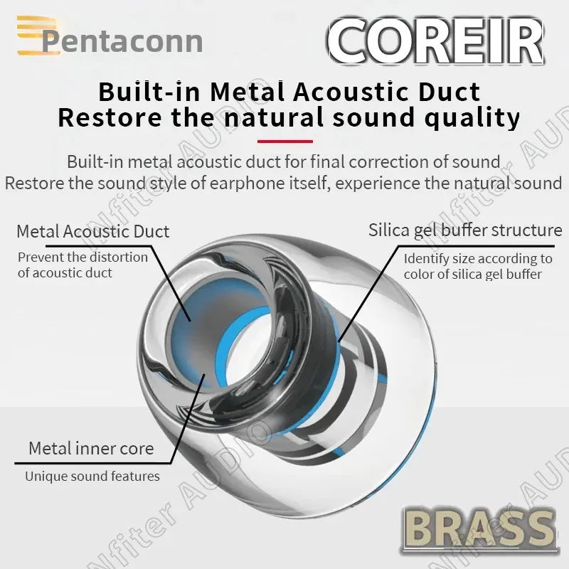 Pentaconn Coreir In-Ear Eartips Alloy Brass Aluminum Silicone Sleeve Nozzles for IEM - Premium Audio Accessory