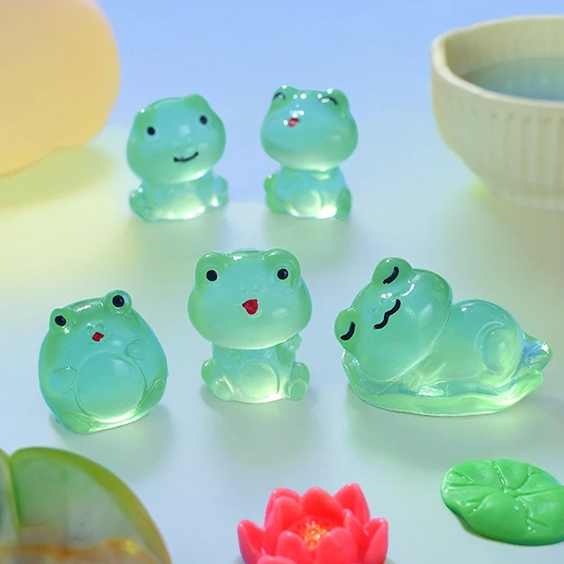 Figurine Luminous Miniature Funny Frog Animals Micro Landscape Ornaments For Fish Tank Car Decorations Home Desk Decor