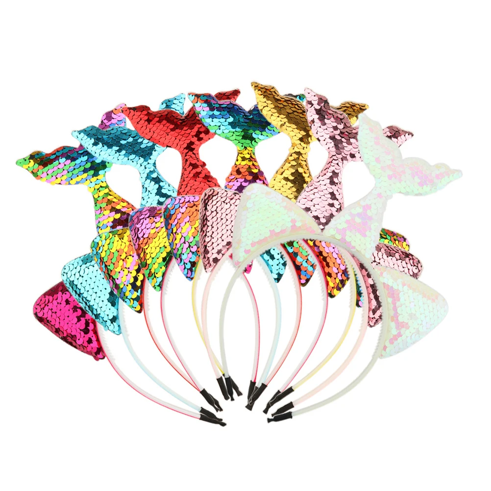 

7 шт. Радужная повязка на голову с блестками, аксессуары для волос для девочек, детская праздничная повязка на голову с единорогом, Русалка, фестивали, косплей