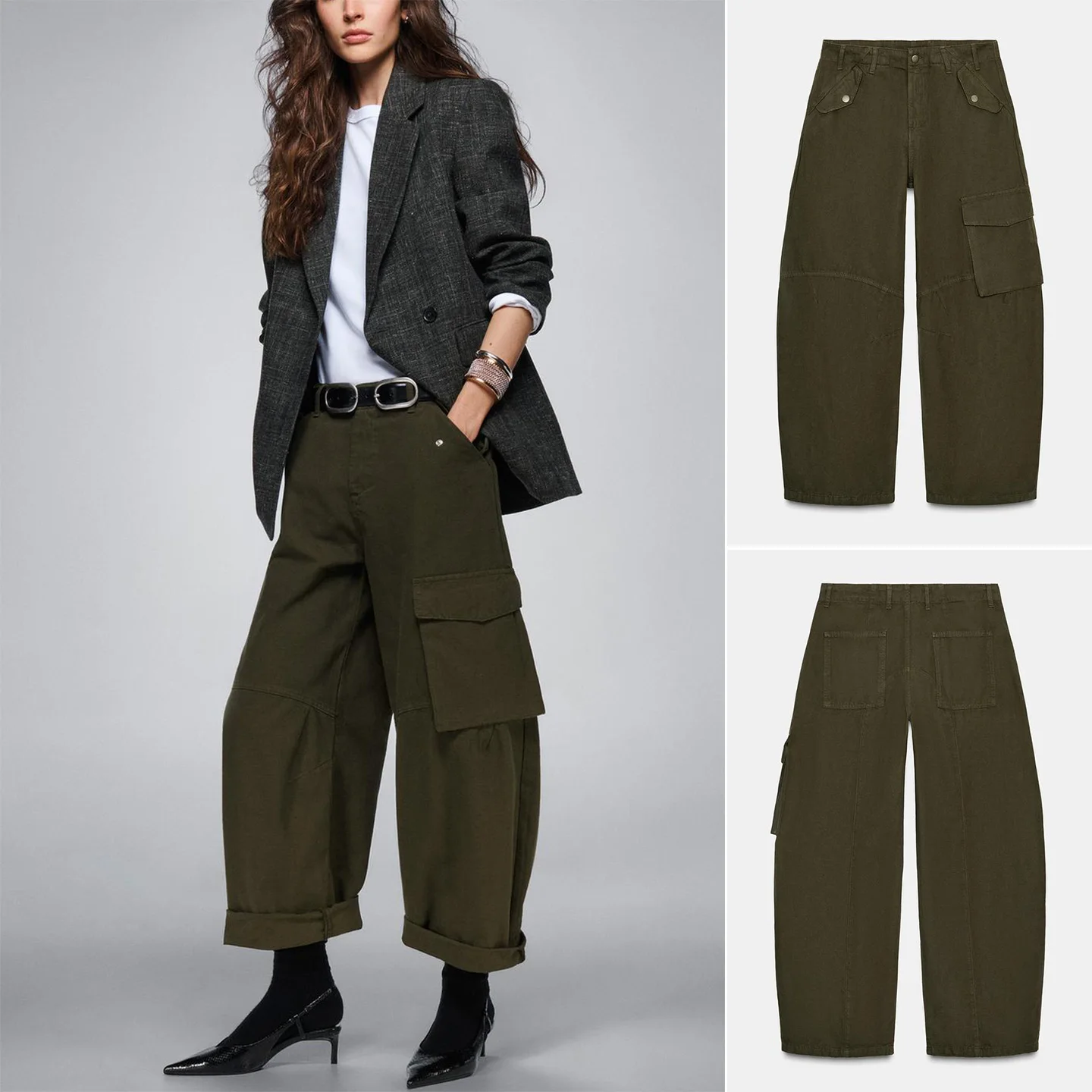 Winter New Women's Fashion Design Long Mid-Waist Workwear Pants with Flip-Cover Pockets Decorative Casual Trousers