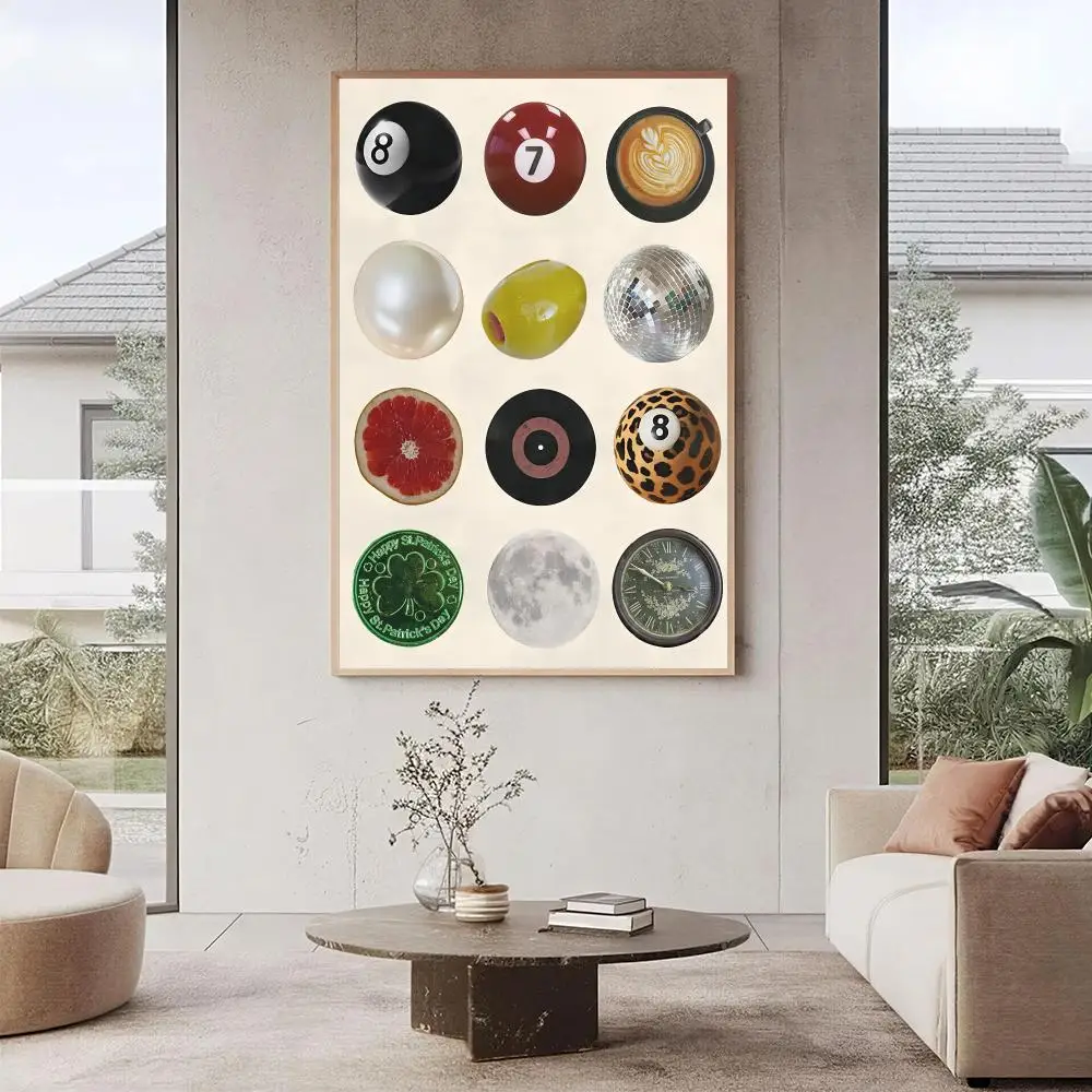 Eclectic 8-Ball HD Wall Art Poster Billiards Disco Ball Coffee Vinyl Moon Retro Y2K Collage Bedroom Living Room Ho