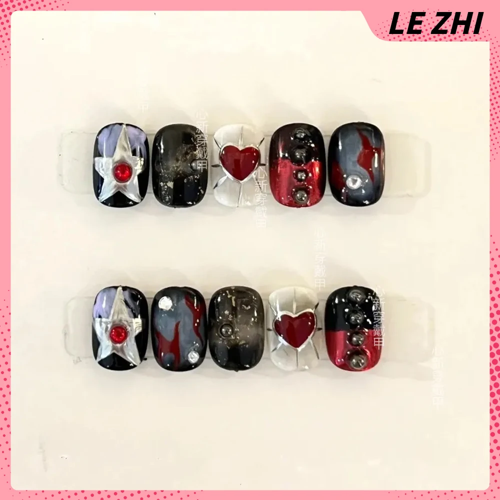 Creativity Funny Wearable Press On Nails Kawaii Hello Kitty Cartoon Short Square Convenient for Work Artifical Nail Partysticker