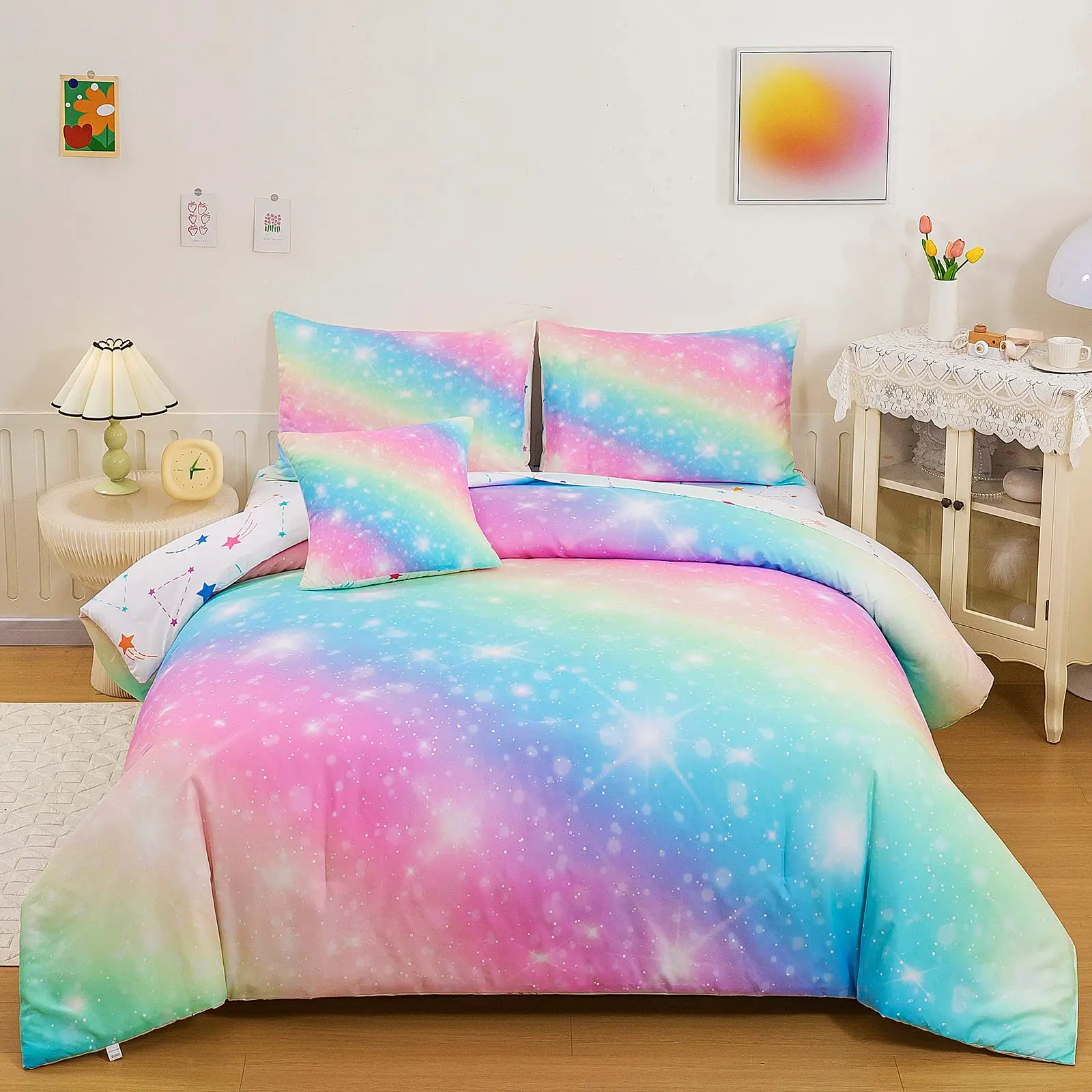 Imagem -04 - Galaxy Sky Conjunto Capa de Edredão Espaço Noite Conjunto de Cama Pillow Shams Rainha e Rei Full Size Decoração Quarto Pcs