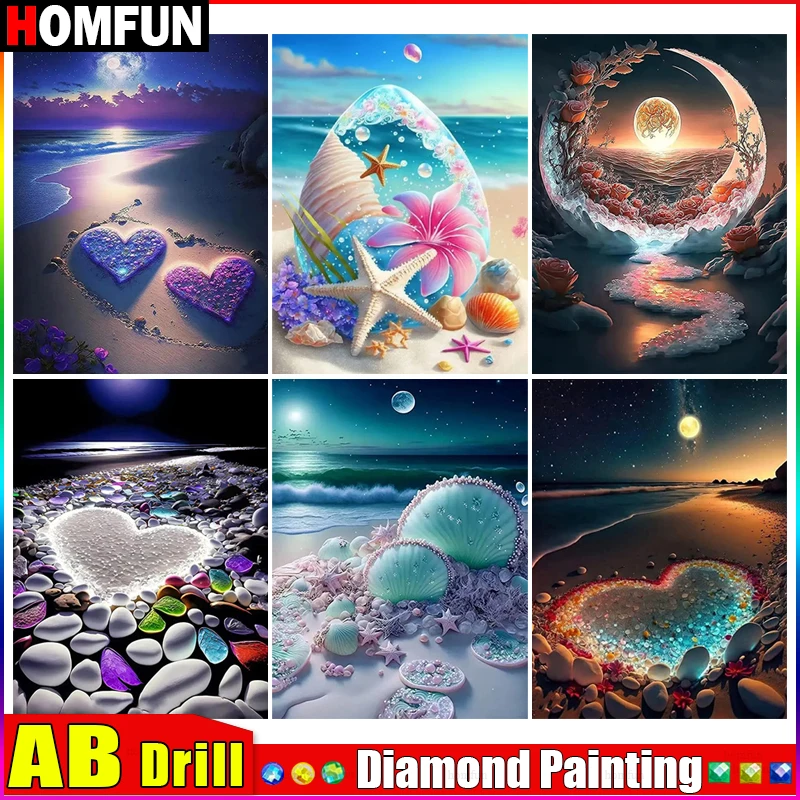 

HOMFUN AB 5D Алмазная вышивка Набор для рукоделия "Пейзаж Пляж Луна" Diy Алмазная картина Вышивка крестиком Украшение дома Подарок